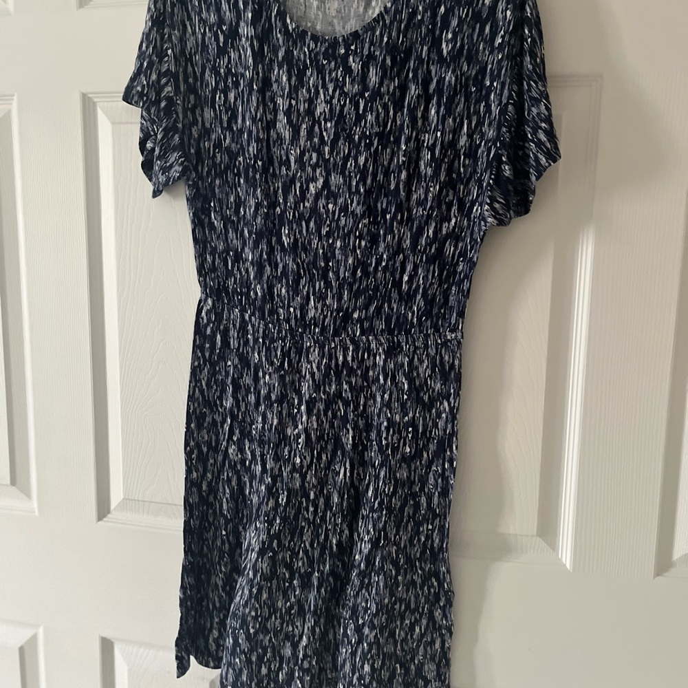 Blue Smocked Asymmetrical Short Sleeve Blouse